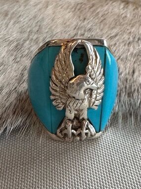 Native American Turquoise Statement Ring with Eagle Accent